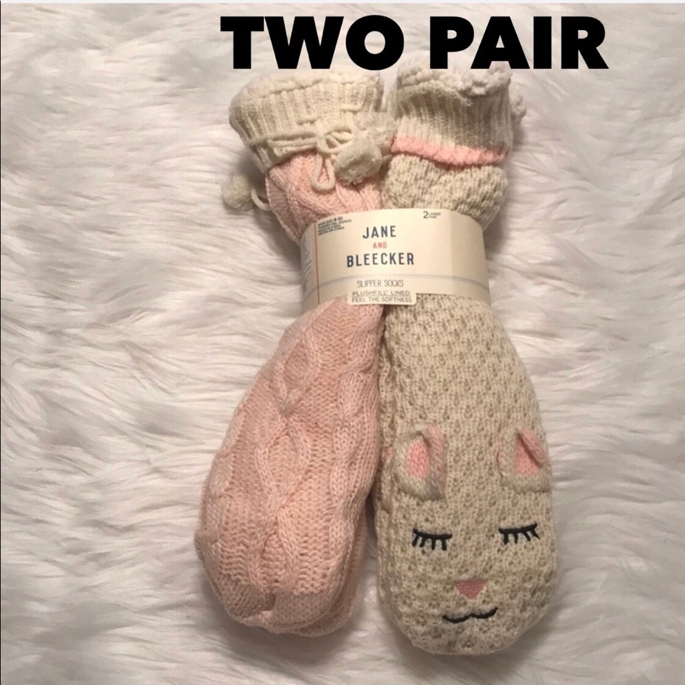 Jane & Bleecker 2 Pair Sherpa Lined Slipper Socks